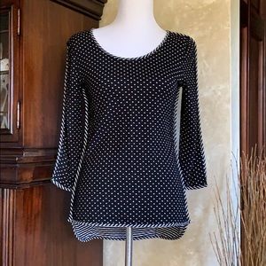 Adorable reversible b&w polka dot/stripe top